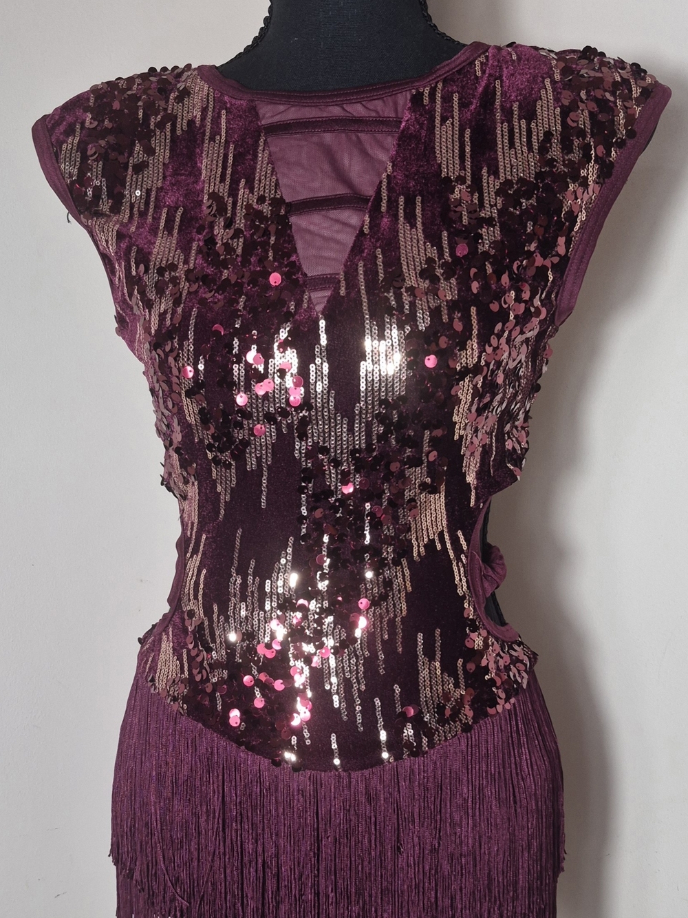 Weissman Elite Sequin Velvet Belted Dance Dress Burgundy Size M Adult